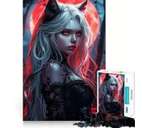 Puzzle da 1000 pezzi con ragazza anime e luna di sangue,bordo senza soluzione di continuità,gioco di logica,divertimento per il tempo libero,regalo artistico di Natale 50x75cm