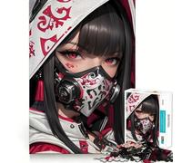 Puzzle da 1000 pezzi con ragazza anime e maschera antigas,gioco di concentrazione,tecnica di taglio professionale,hobby affascinante per i momenti di svago (38x26cm)