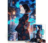 Puzzle da 1000 pezzi con ragazza anime e maschera da volpe,ideale per adolescenti,gioco stimolante per la mente,montaggio sicuro e sicuro,attività divertente per tutta la famiglia (50x75cm)