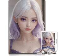 Puzzle da 1000 pezzi con ragazza anime e occhi viola, gioco divertente per lo sviluppo cognitivo, regalo speciale per una celebrazione premurosa, dimensioni 38x52cm