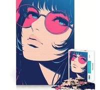 Puzzle da 1000 pezzi con ragazza anime e occhiali da sole rosa,gioco di precisione sui bordi,giocattolo per allenare la mente,divertimento a ritmo lento,regalo di compleanno 50x75cm