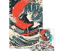Puzzle da 1000 pezzi con ragazza anime e onda ideale per adulti antistress per sviluppare analisi e logica un'attività divertente da fare a casa (dimensioni 50x75cm)