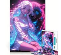 Puzzle da 1000 pezzi con ragazza anime e orso,gioco di abilità mentale,incastro stabile,parti che non si spostano,passatempo divertente per i lunghi weekend (38x52cm)