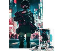 Puzzle da 1000 pezzi con ragazza anime e pistola in una città al neon ideale per compleanni Natale e come gioco divertente e umoristico per tutta la famiglia dai 14 anni in su (38x52cm)
