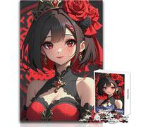 Puzzle da 1000 pezzi con ragazza anime e rose rosse, gioco divertente per lo sviluppo cognitivo, regalo speciale per una celebrazione premurosa, dimensioni 38x52cm