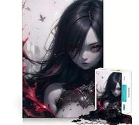 Puzzle da 1000 pezzi con ragazza anime e schizzi rossi,taglio liscio,gioco di logica,regalo,momento di relax,opera d'arte natalizia (50x75cm)