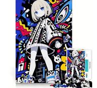 Puzzle da 1000 pezzi con ragazza anime e sfondo astratto colorato,divertente per allenare la mente,con incastri precisi e senza spazi vuoti,ideale per momenti di condivisione con i propri cari