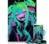 Puzzle da 1000 pezzi con ragazza anime e teste di drago,gioco di concentrazione mentale,tagli di precisione,bordi lisci,attività rilassante per serate tranquille (38x52cm)