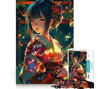 Puzzle da 1000 pezzi con ragazza anime,geisha e samurai giapponesi Gioco di concentrazione,precisione di taglio,hobby affascinante per i momenti di svago (50x75cm)