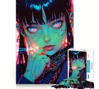 Puzzle da 1000 pezzi con ragazza anime giocosa al neon per adolescenti, migliora la memoria, rilassa la mente, ha bordi affilati, è un regalo creativo (38x26cm)