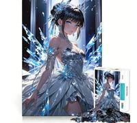 Puzzle da 1000 pezzi con ragazza anime in abito di cristallo,gioco di costruzione Focus,incastro perfetto,attività gratificante per le giornate di pioggia (38x52cm)