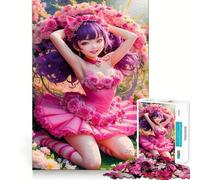 Puzzle da 1000 pezzi con ragazza anime in abito floreale,gioco di memoria,bordi lisci,incastro perfetto,un modo divertente per riempire il tempo libero (50x75cm)
