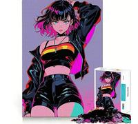 Puzzle da 1000 pezzi con ragazza anime in abito neon per adolescenti,ideale per stimolare la mente,creare attività creative di taglio di alta precisione e rilassanti (38x52cm)