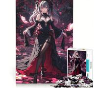 Puzzle da 1000 pezzi con ragazza anime in abito nero, giocattolo fai-da-te, rilassante e stimolante per la mente, compleanno e Natale 50x75cm