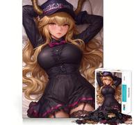 Puzzle da 1000 pezzi con ragazza anime in abito nero,ideale per adolescenti,stimolante per la mente,con incastri precisi e senza spazi vuoti,perfetto per attività di gruppo al chiuso (38x52cm)
