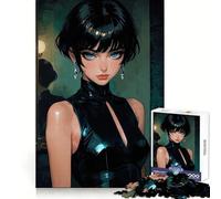 Puzzle da 1000 pezzi con ragazza anime in abito nero per adolescenti, stimola la mente, crea un'atmosfera tranquilla, bordi uniformi, ideale per le vacanze (38x26cm)