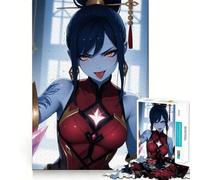 Puzzle da 1000 pezzi con ragazza anime in abito rosso,decorazione a incastro,regalo rompicapo,gioco rilassante,opera d'arte natalizia 38x52cm