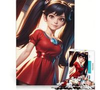 Puzzle da 1000 pezzi con ragazza anime in abito rosso, gioco educativo, rilassante e stimolante per la mente, ideale come decorazione da scrivania 50x75cm