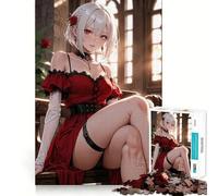 Puzzle da 1000 pezzi con ragazza anime in abito rosso per adolescenti,divertente attività di memoria,facile da completare,rilassante e adatta a gruppi al chiuso (38x52cm)