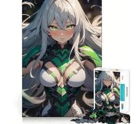 Puzzle da 1000 pezzi con ragazza anime in armatura verde,ideale per adolescenti,gioco di memoria e logica,con incastro perfetto e pezzi che non si staccano,perfetto da portare in viaggio