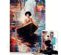 Puzzle da 1000 pezzi con ragazza anime in barca,gioco di memoria ad alta precisione,attività di taglio creativo,sfida interattiva per la mente a casa (50x75cm)
