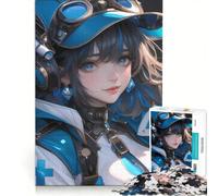 Puzzle da 1000 pezzi con ragazza anime in blu e ingranaggio, gioco rompicapo, sfida impegnativa, ideale come regalo per tutta la famiglia 50x75cm