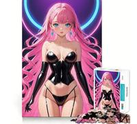 Puzzle da 1000 pezzi con ragazza anime in corsetto di pelle nera,gioco di memoria ad alta precisione,sfida interattiva per il cervello per la casa (50x75cm)