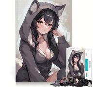 Puzzle da 1000 pezzi con ragazza anime in felpa con lupo,gioco di memoria per adolescenti,incastro perfetto,nessun pezzo che si stacca,gioco per allenare la mente,ideale da portare in viaggio