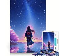 Puzzle da 1000 pezzi con ragazza anime in kimono che guarda il cielo Divertimento e allenamento mentale Componenti robusti e ben definiti Un passatempo avvincente per rilassarsi in casa (38x26cm)