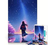 Puzzle da 1000 pezzi con ragazza anime in kimono che guarda il cielo Gioco creativo con componenti robusti e ben definiti,ideale da portare in viaggio Gioco per allenare la mente (50x75cm)