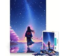 Puzzle da 1000 pezzi con ragazza anime in kimono che guarda il cielo,tecnologia di taglio laser avanzata,gioco divertente per le vacanze al chiuso (38x52cm)