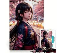 Puzzle da 1000 pezzi con ragazza anime in kimono,Giappone,per allenare la mente,divertente e senza spazi vuoti,ideale per creare legami affettivi (38x52cm)