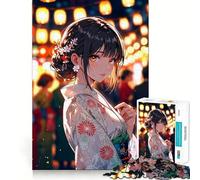 Puzzle da 1000 pezzi con ragazza anime in kimono,gioco di abilità mentale,incastro stabile,parti che non si spostano,passatempo divertente per i lunghi weekend (38x52cm)