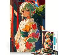 Puzzle da 1000 pezzi con ragazza anime in kimono,gioco di abilità mentale,incastro stabile,parti che non si spostano,passatempo divertente per i lunghi weekend (38x52cm)