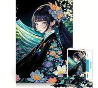Puzzle da 1000 pezzi con ragazza anime in kimono,gioco di concentrazione mentale,design a incastro preciso,sfida interattiva per il cervello per la casa (38x26cm)