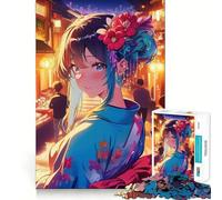 Puzzle da 1000 pezzi con ragazza anime in kimono per le strade di Tokyo,taglio laser per un incastro,attività divertente e stimolante per la concentrazione e il divertimento,ideale per stare insieme