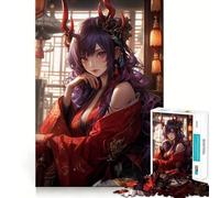 Puzzle da 1000 pezzi con ragazza anime in kimono rosso,gioco di concentrazione mentale,design a incastro preciso,sfida interattiva per il cervello per la casa (50x75cm)