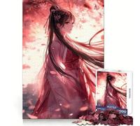Puzzle da 1000 pezzi con ragazza anime in kimono rosso per adolescenti, ideale per stimolare la memoria e il tempo libero, con incastri precisi, perfetto come regalo stagionale (50x75cm)