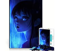 Puzzle da 1000 pezzi con ragazza anime in luce blu,gioco di costruzione che mette alla prova la concentrazione,montaggio sicuro e preciso,divertimento in casa durante le vacanze (38x52cm)