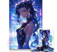 Puzzle da 1000 pezzi con ragazza anime in luci al neon per adolescenti,gioco stimolante per la mente,montaggio sicuro e stabile,attività divertente per tutta la famiglia (38x52cm)