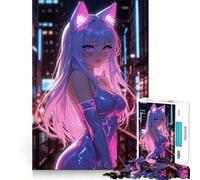 Puzzle da 1000 pezzi con ragazza anime in rosa neon,gioco di memoria,bordi lisci,incastro perfetto,un modo divertente per riempire le ore vuote (38x52cm)