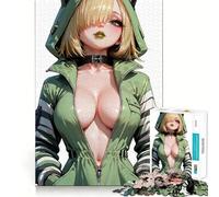 Puzzle da 1000 pezzi con ragazza anime in tuta verde,divertente e stimolante per la mente Componenti robusti e ben definiti Un passatempo avvincente per rilassarsi in casa (38x26cm)
