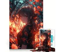 Puzzle da 1000 pezzi con ragazza anime in un ambiente floreale per adolescenti,ideale per un divertente gioco di memoria e per creare connessioni pulite e senza interruzioni,un'attività