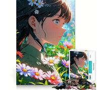 Puzzle da 1000 pezzi con ragazza anime in un campo di fiori,gioco stimolante per la mente,incastro perfetto,nessun pezzo si stacca,sfida interattiva per il cervello per la casa (38x26cm)