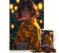 Puzzle da 1000 pezzi con ragazza anime in yukata e girasole, ideale per adolescenti, con bordi precisi, perfetto per giochi di logica e divertimento al chiuso 50x75cm