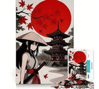 Puzzle da 1000 pezzi con ragazza anime,katana e pagoda,gioco per lo sviluppo delle capacità cognitive,superficie liscia e priva di sbavature,rilassante attività di gruppo al chiuso (38x52cm)