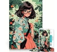 Puzzle da 1000 pezzi con ragazza anime nerd nella giungla per adulti, gioco intelligente, antistress, assemblaggio con motivi a sorpresa (38x26cm)