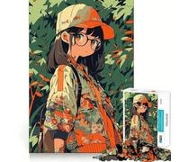 Puzzle da 1000 pezzi con ragazza anime nerd nella giungla per adulti Puzzle che stimola la memoria, divertimento rilassante, bordi puliti, oggetto regalo di Babbo Natale (50x75cm)