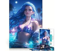 Puzzle da 1000 pezzi con ragazza anime Night Pool per adulti, gioco per esercizi mentali, divertente e rilassante, da assemblare, regalo pensato (38x26cm)