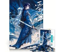 Puzzle da 1000 pezzi con ragazza anime ninja blu ghiaccio,divertente per allenare la mente,con incastri precisi e senza spazi vuoti,ideale per momenti di condivisione con i propri cari (50x75cm)